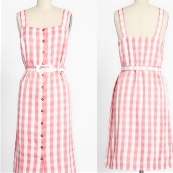 Modcloth checkered dresss with belt button down size small - Picture 1 of 6